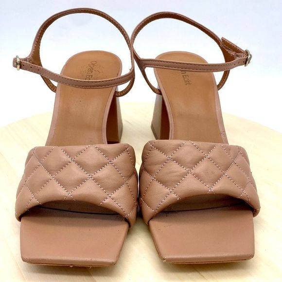 Open Edit by Nordstrom Austyn Quilted Block Heeled Sandals Tan Mocha Size 9M NEW - Picture 2 of 12